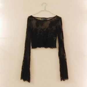 REHAB Black eyelash lace top XS